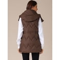 thumbnail image 4 of DARING DIVA Women's Puffer Vest Coat Hooded Zip Up Long Sleeveless Jacket S Coffee, 4 of 6