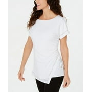 JM Collection Women's Embellished Ruched Side-Tie Top White Size Large