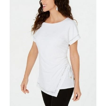 JM Collection Women's Embellished Ruched Side-Tie Top White Size Large