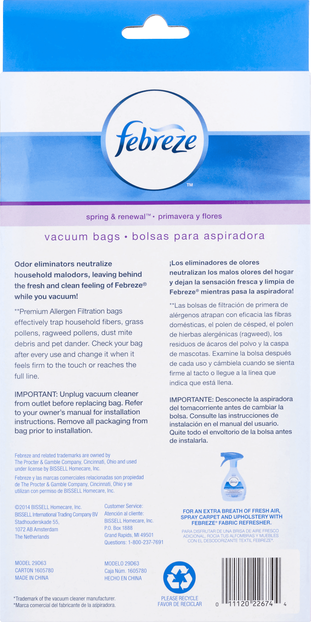 Febreze Vacuum Bag Replacement Dirt Devil U, 3 ct, 29D63