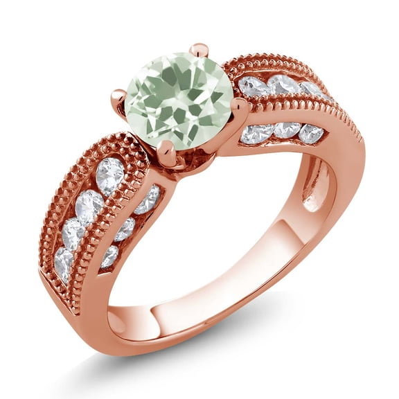 Gem Stone King 1.94 Ct Round Green Prasiolite 18K Rose Gold Plated Silver Engagement Ring (Size 5)