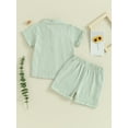thumbnail image 4 of Suealasg Toddler Baby Boys Cotton Linen Shorts Set 6M 1T 2T 3T 4T Solid Color Short Sleeve Button Down Shirt Tops and Shorts 2Pcs Kids Boys Summer Outfit, 4 of 9