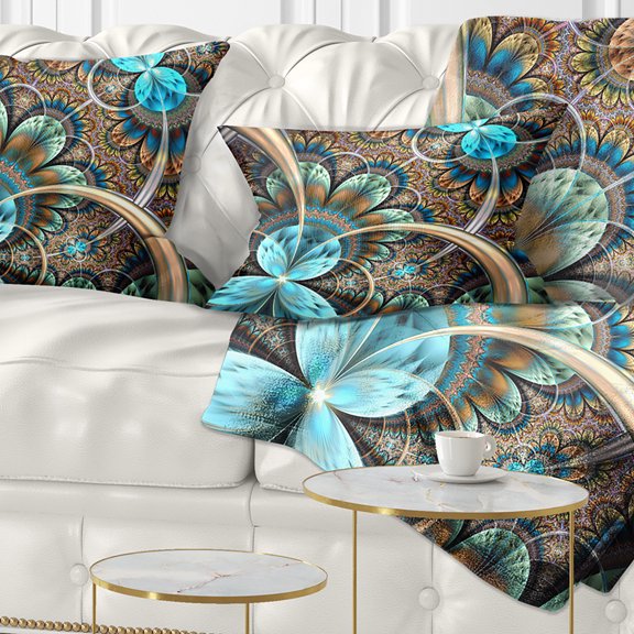 Designart Light Blue Fractal Flower - Floral Throw Pillow - 12x20