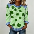 thumbnail image 2 of Craaazy Women's St Patricks Day Green Spirit Print Denim Patchwork Crewneck Long Sleeve Tops Gifts, 2 of 5