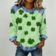 thumbnail image 2 of TaTaai Ladies Irish Festival Long Sleeve Top Spring Patchwork Design Round Neck Solid Color Casual Blouse Comfy Stretchy Shirt for St Patrick Holiday Outfits Gift, 2 of 5