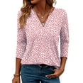 thumbnail image 4 of QQAMB T-Shirts for Women V-Neck 3/4 Sleeve Novelty Printed Casual Blouse Ladies Dressy Tunic Tops Pink 2XL, 4 of 7