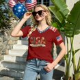 thumbnail image 5 of JULMCOMO 4th of July Shirts Women Red White Blue V Neck 250th Anniversary Tops Patriotic Short Sleeve American Flag T Shirts Wine M, 5 of 6