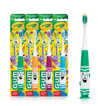 GUM Crayola Pip-Squeaks Kids’ Toothbrush , w/Su Countion Cup Base, 3 Year Old  , 1 Count (4pk)