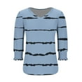 thumbnail image 4 of DeHolifer Womens T-Shirts 3/4 Sleeve V-Neck Strip Printed Smocked Cuffs Summer Trendy Lightweight Casual T-Shirts Blue S, 4 of 4