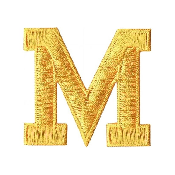 Alphabet Letter - M - Color Yellow - 2" Block Style - Iron On Embroidered Applique Patch