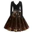 thumbnail image 7 of Women's Casual Fashion V-Neck Long Sleeved Retro Christmas Print Retro Dress, Holiday Print, Audrey Style, Party Wear, Casual Dress, Festive,Brown,4XL, 7 of 7