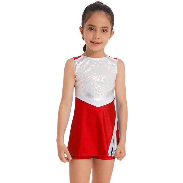 YUUMIN Costume de Cheerleading pour Filles Enfants Robe de Danse avec Shorts Carnaval d'Halloween Rouge 14