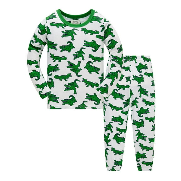 shqvo Kids Pajama Set Boys Girls Crocodile Print Long Sleeve Pants Outfit Soft Comfy Loungewear For Toddler Children Daily Wear