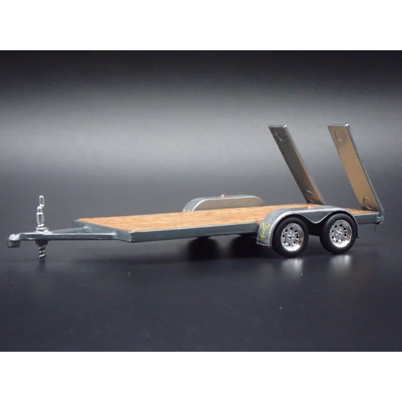 Open Box FLATBED CAR HAULER TRAILER WITH LOADING RAMPS 1:64 SCALE DIORAMA PROP MODEL