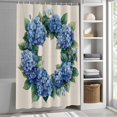 thumbnail image 3 of Blue Hydrangea Wreath Fabric Shower Curtain Linen Background Washable Shower Curtains for Bathroom, Waterproof Bath Curtain with Hooks Home Decor 72x72in, 3 of 8
