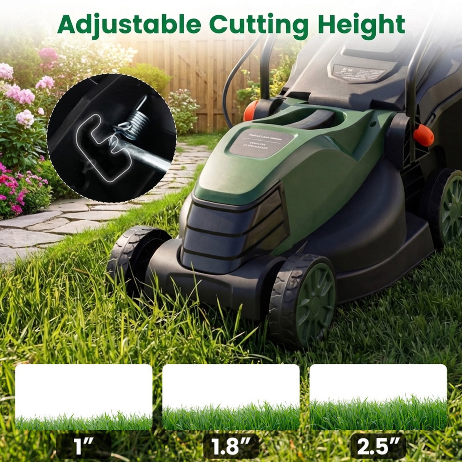 Biotree 12-AMP 13.5 Inch Adjustable Electric Corded Lawn Mower with Collection Box-Green - Outdoor Electric Lawn Yard Care Tool