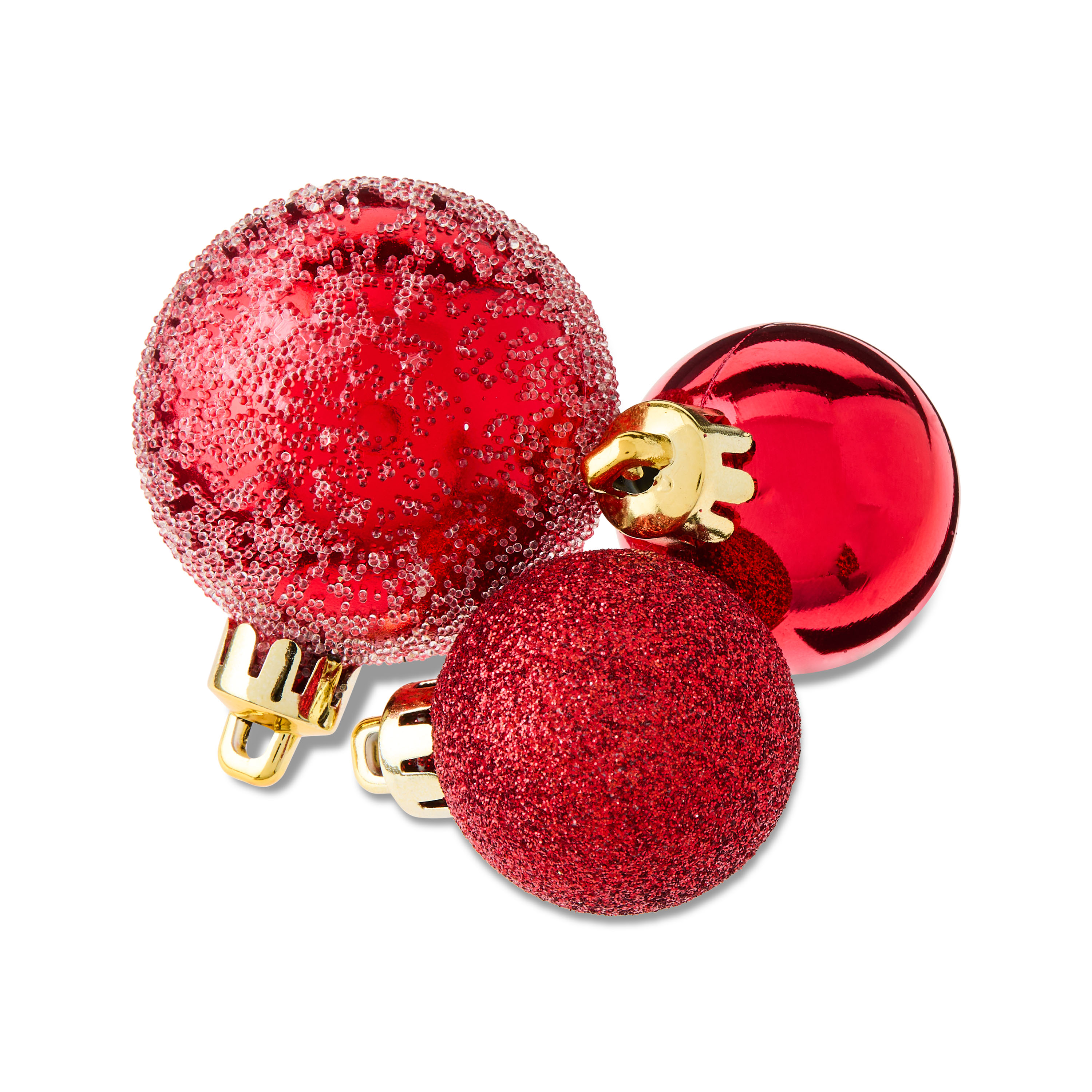 Mini Red Multi-Textured Shatterproof Christmas Ornaments, 20 Count, by Holiday Time