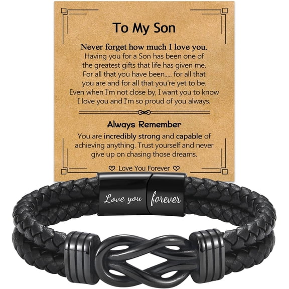 Love You Forever Leather Bracelet - Infinity Knot Graduation Gift for Son , Men's Jewelry for Dad