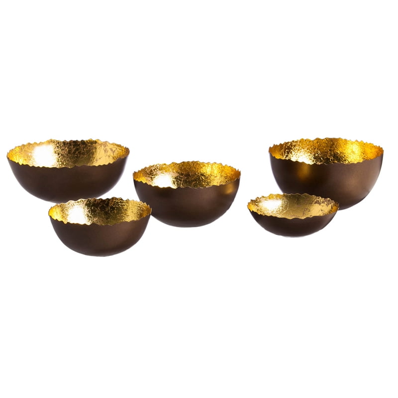 Metal Decorative Bowls, Set of 5, Bronze and Gold Foil