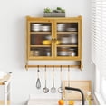 thumbnail image 4 of 24.8''Glass Door Vintage Double Door Wall Cabinet With Three Tiers of Storage With Towel Rack,for Bathroom, Kitchen,,Dining Room,,Original Wood Color, 4 of 12
