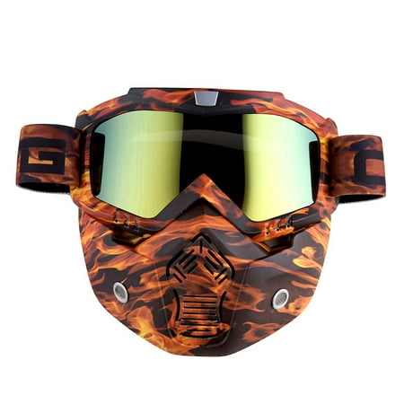 Mich 2001 Airsoft Helmet Motorcycle Goggles Mask, Detachable for Motocross Helmet Goggles use, Tactical Airsoft Goggles Mask: Orange Flame with Tinted Lens ()