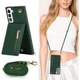 thumbnail image 4 of Samsung Galaxy S22 Plus 5G Cases with Card Holder for Women,Crossbody Phone Case for Samsung S22 Plus with Strap,Leather PU Lanyard Magnetic Clasp Zipper Wallet Case with Kickstand,6.6" Green, 4 of 13