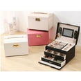 thumbnail image 7 of Jewelry Boxes for Women Girls, Jewelry Organizer Box with Mirror, 3 Layers Jewelry Storage Organizer for Earring, Ring, Necklace, Bracelets (Pink), 7 of 7