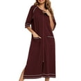 thumbnail image 6 of Hvyesh Women Zipper Robe 3/4 Sleeves Cotton Bathrobe Long Sleepwear with Pockets Loungewear Nightgown, 6 of 7