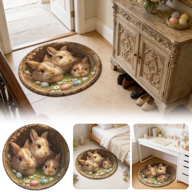 Easter Bunny Round Rug 60*60, Custom Easter Bunny Round Rug Personalized 3D Effect Easter Day Carpet Non Washable Bunny Area Rug for Living Room Bedroom Birthday Indoor Home Decor Spring Day