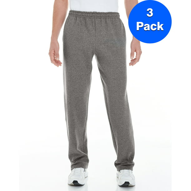 Mens 8 oz. Open-Bottom Sweatpants with Pockets 3 Pack - Walmart.com