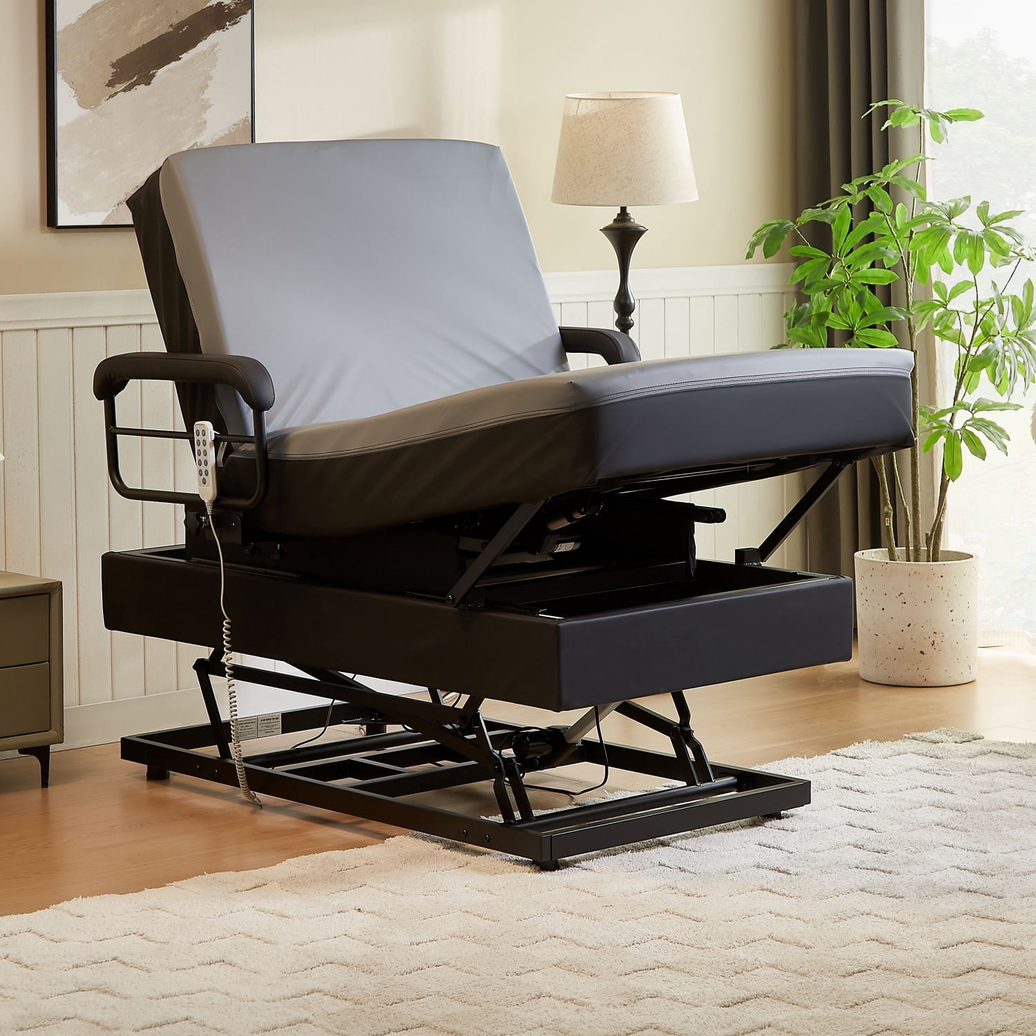 Montary Adjustable Twin Bed Frame with Remote, Sit-to-Stand, 27"H, w/Memory Foam Mattress, for Home Care