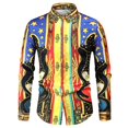 thumbnail image 2 of Camisa informal ajustada de estilo étnico distintivo nacional para hombre, blusas clásicas, camisas de manga larga con cuello vuelto, ropa de vestir, 2 of 4