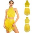 thumbnail image 3 of Aislor Women's 2 Piece Salsa Samba Ballroom Latin Dance Outfits Shiny Crop Top with Fringe Skirt Yellow XXL, 3 of 7