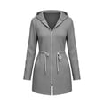 thumbnail image 3 of Womens Zip up Long Hoodie - Lightweight Soft Fleece Front Zipper Hooded Jackets with Side Pockets Tie Waist Loose Casual Long Sleeve Winter Coats Gray XXL, 3 of 7