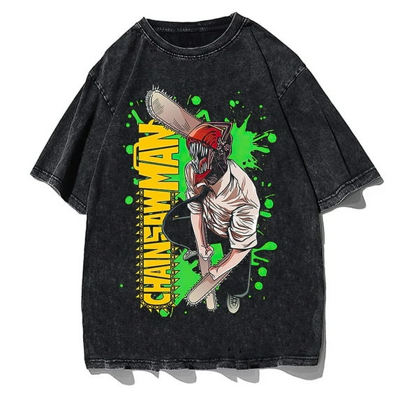Chainsaw Man Men's Cotton Summer T-Shirts Vintage Tee Loose Fit Short Sleeve Casual Tshirts for Men Women L