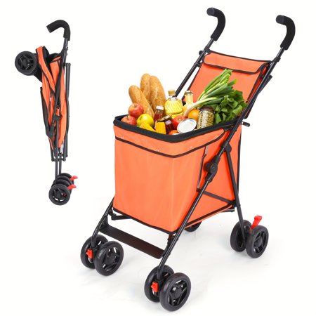 Folding Shopping Cart, The Original Patented, 60lbs Capacity, Minimalist, Orange