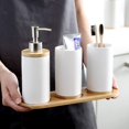 thumbnail image 2 of Set of 4 Ceramic Bathroom Accessories Set, Toothbrush Holder, Soap Dispenser, Tumbler, Bamboo Tray, 2 of 5
