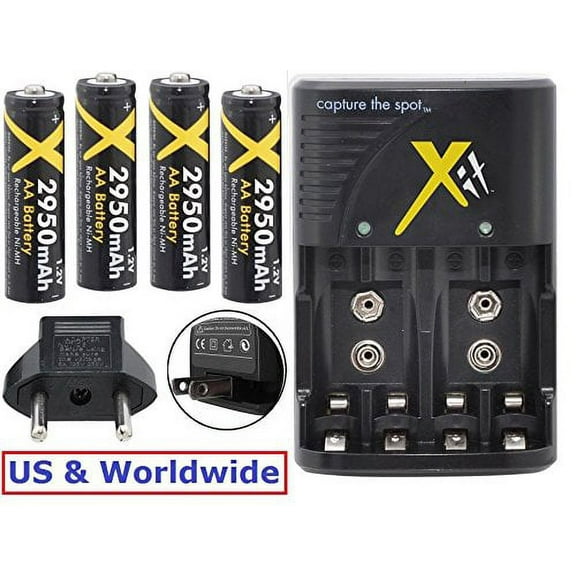 4 AA BATTERY & 110-240V CHARGER FOR OLYMPUS FE-47 SP-600UZ