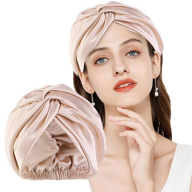 Bonnet en Satin de Soie pour Femmes, Très Grand, Réversible, Ajustable, Bonnet de Nuit pour Cheveux