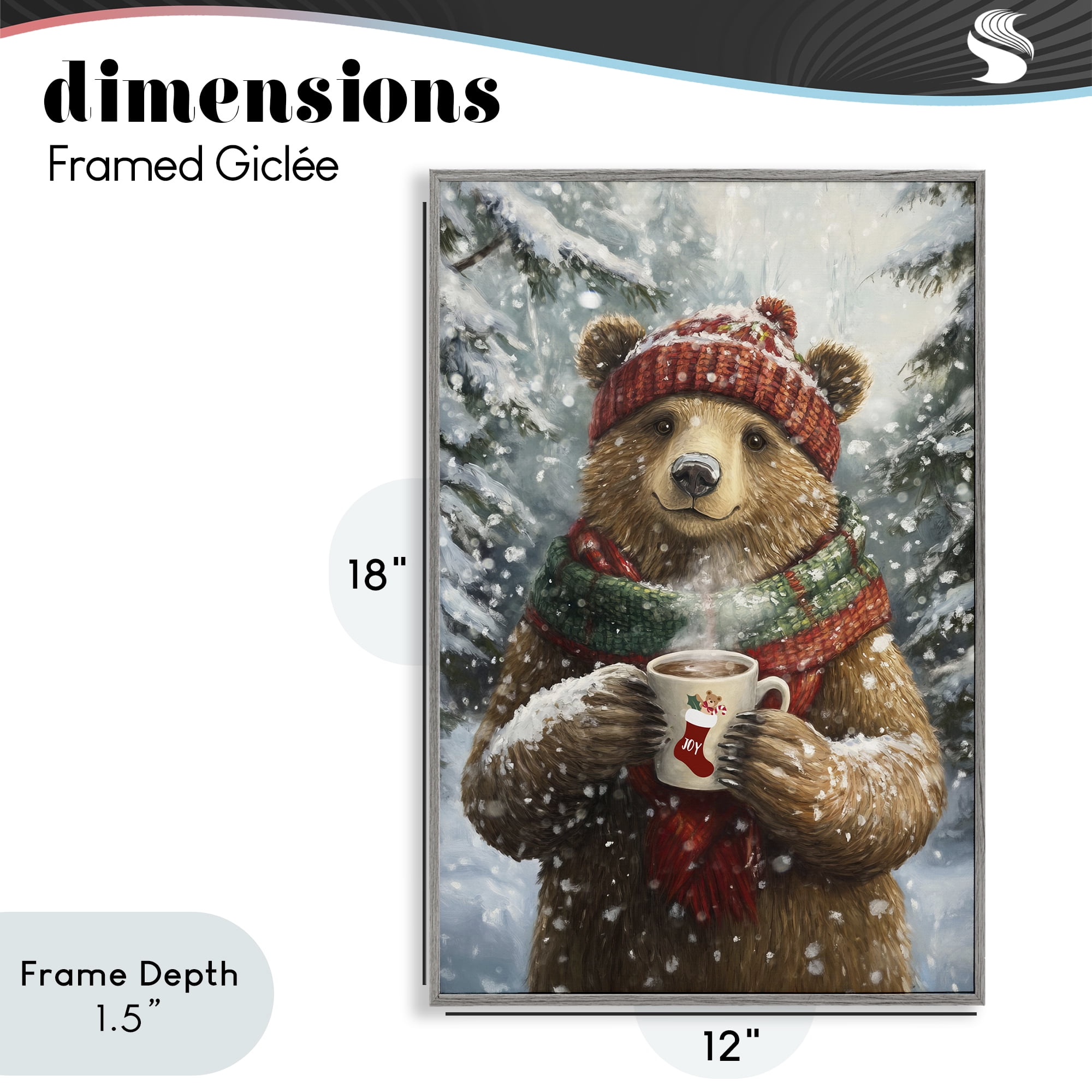 Stupell Industries Christmas Cocoa Bear Gray Framed Giclee Art, design by Tina LeCour