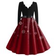 thumbnail image 3 of Women's Casual Fashion Christmas Holiday Print V-neck Vintage Dress for Retro Style and Party Occasions, Comfortable Women's Long Sleeve Holiday Dress,Watermelon Red,S, 3 of 3