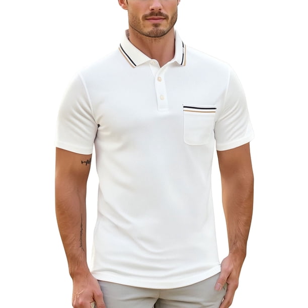 Camisa de manga corta entallada para hombre: con cuello, poliéster, primavera/verano, pantalones/pantalones cortos a juego, tallas S-XXL (busto 104-123 cm)