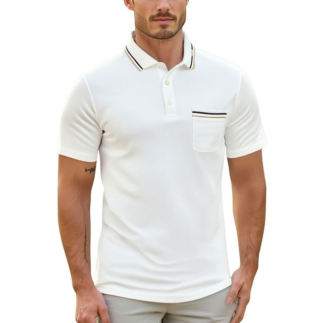 Camisa de manga corta entallada para hombre: con cuello, poliéster, primavera/verano, pantalones/pantalones cortos a juego, tallas S-XXL (busto 104-123 cm)