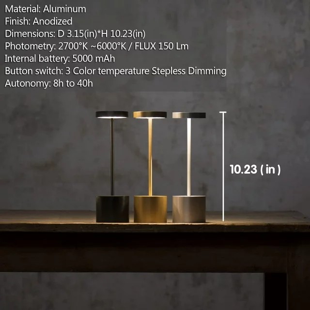 OhhGo Rechargeable Cordless LED Table Lamp, Portable LED Touch Lamp 3 Level Dimmable Tables Lights Reading Lamps 5200mah Battery Powered USB Bedside Lamps Decoration Lights（2 Pcs Gold)