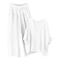 thumbnail image 2 of FCLoft Women's Cotton Linen Loungewear Set - Summer 2-Piece Baggy Outfit, Long Sleeve V Neck Blouse & Wide Leg Trousers, 2 of 6