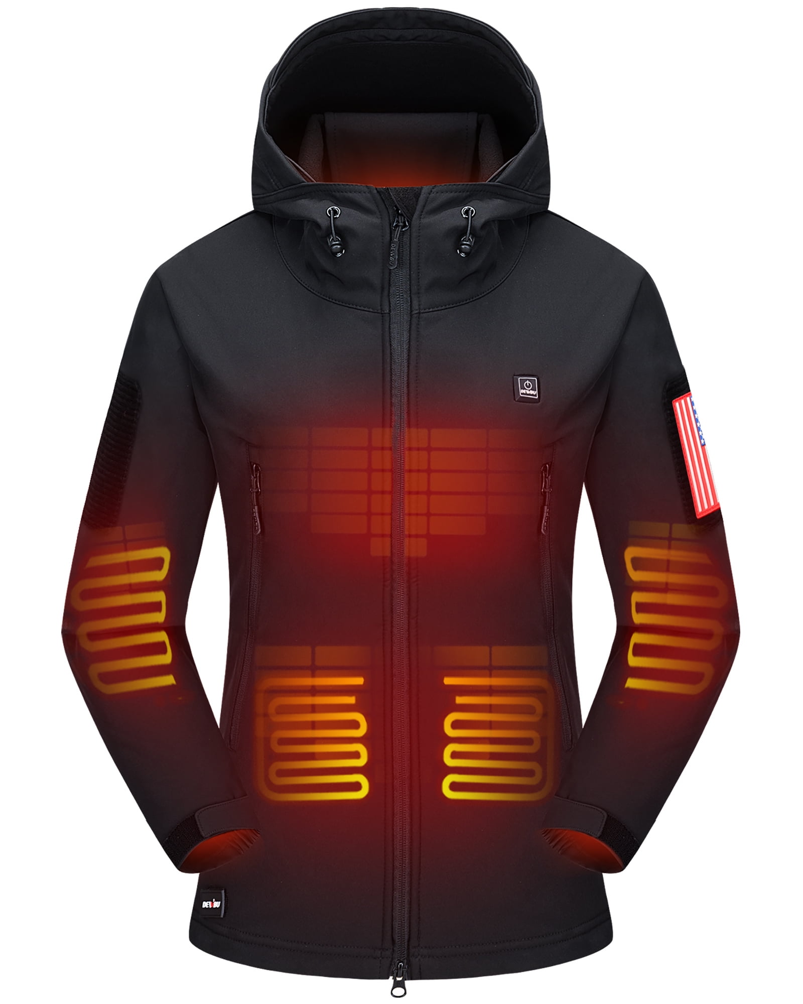 Nexgen Heat Women's Nxl2767set-'Ruffled' Black Heated Soft Shell Hooded Jacket Rechargeable Battery Pack Included 