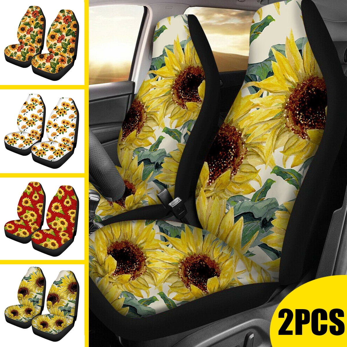 Beautiful Car Seat Covers Colorful Sunflower Pattern Pack of 2 Saddle Blanket Easy Install Remove Washable Cover Creative Design Super Soft Comfortable Decorative Protector Fits Most Car Front Seats