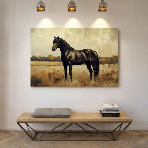 Velto Black Horse Canvas, Rustic Western Wall Art, Equestrian Inspired Farmhouse Decor, SIZE 8x10 INCLUDE Pine Wood Frame 1.25-Inch