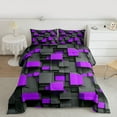 thumbnail image 2 of Homewish Chic Purple Square Bedding Comforter Set for Adult, Futuristic Abstract Ombre Twin Comforter Sets, Modern Fashion Reversible Bedding Set, Ultra Soft Bedroom Decor, 2pcs, 2 of 8