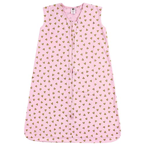 Hudson Baby Infant Girl Cotton Sleeveless Wearable Sleeping Bag, Sack, Blanket, Gold Hearts, 12-18 Months